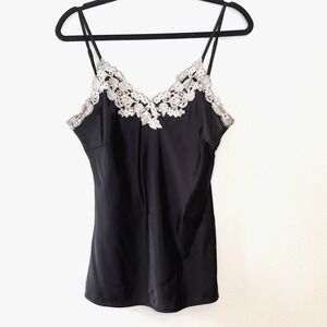 Unbranded Cami Camisole Strappy Size S Black Satin Embroidered 90s Dark Romantic